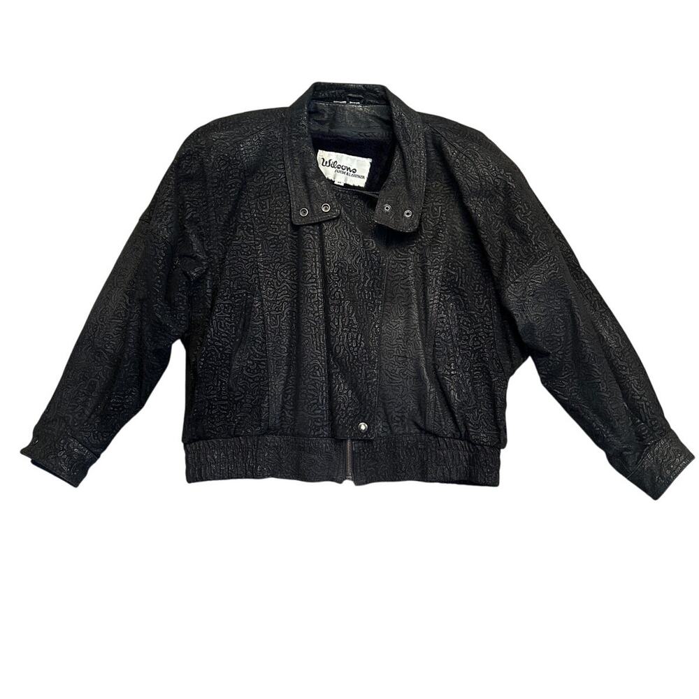Vintage Wilson’s Women's Leather Black Cheetah Print Bomber Jacket Lined Size M